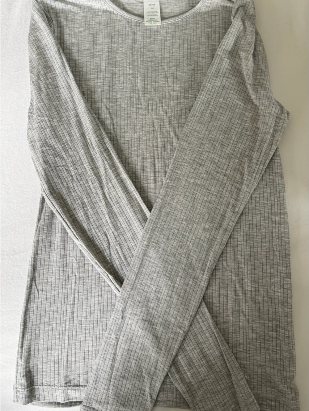 aerie Super Chill Modal Light Gray Ribbed Long Sleeve - S